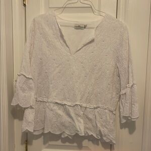 Vineyard Yards  eyelet Ruffled 3/4 Sleeve Blouse